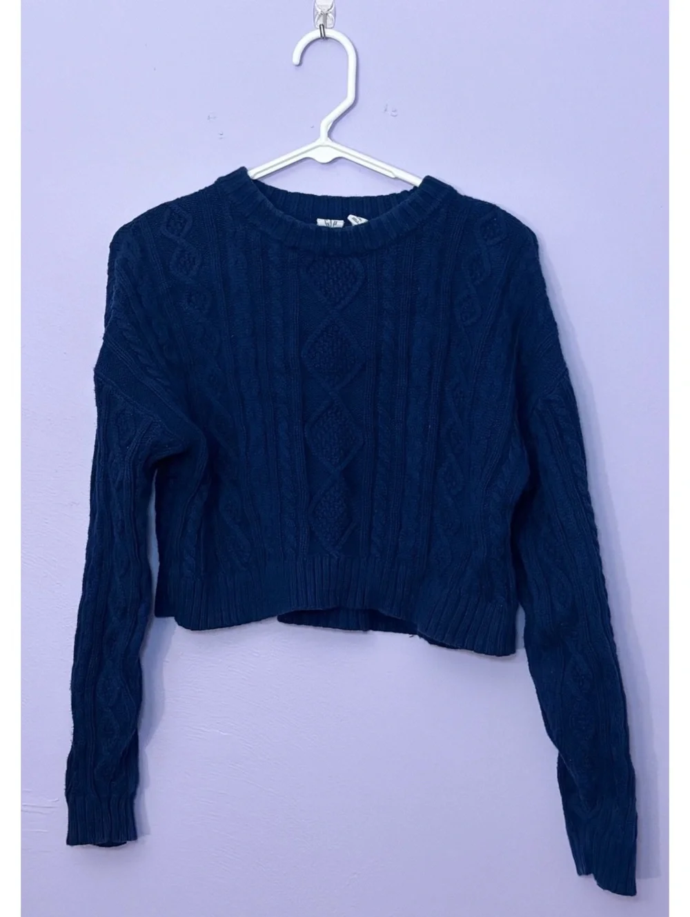 Girls Fall GAP Kids Navy Blue Cable Knit Cropped Sweater XXL (14)